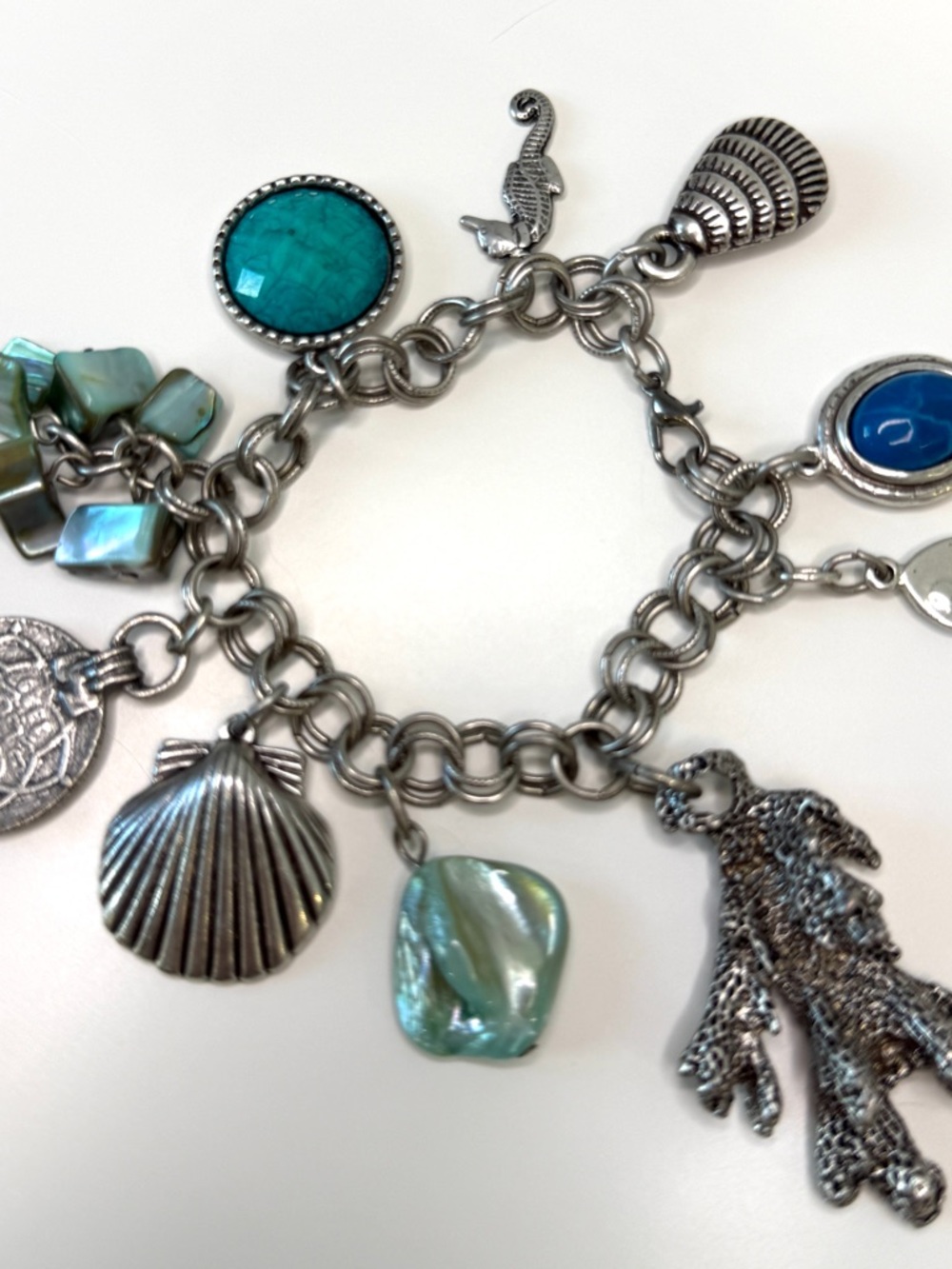 Seashell Charm Bracelet with Turquoise & Abalone Accents